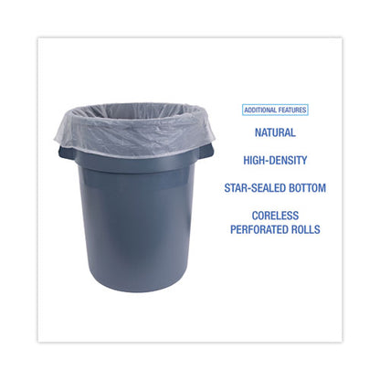 High-density Can Liners, 60 Gal, 19 Mic, 38" X 58", Natural, 25 Bags/roll, 6 Rolls/carton