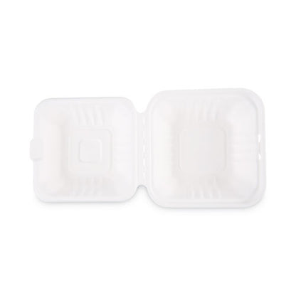 Bagasse Food Containers, Hinged-lid, 1-compartment 6 X 6 X 3.19, White, Sugarcane, 125/sleeve, 4 Sleeves/carton