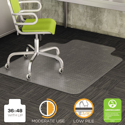 Duramat Moderate Use Chair Mat, Low Pile Carpet, Flat, 36 X 48, Lipped, Clear