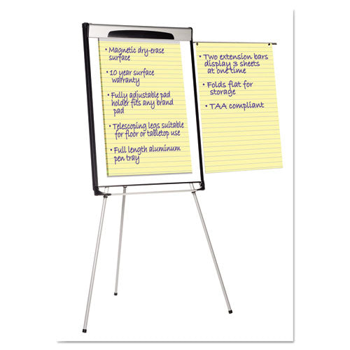 Tripod Extension Bar Magnetic Dry-erase Easel, 39" To 72" High, Black/silver