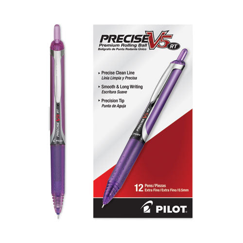 Precise V5rt Roller Ball Pen, Retractable, Extra-fine 0.5 Mm, Purple Ink, Purple Barrel
