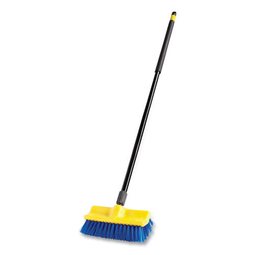 Bi-level Deck Scrub Brush, Blue Polypropylene Bristles, 10" Brush, 10" Plastic Block, Threaded Hole