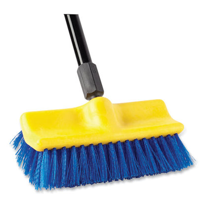 Bi-level Deck Scrub Brush, Blue Polypropylene Bristles, 10" Brush, 10" Plastic Block, Threaded Hole