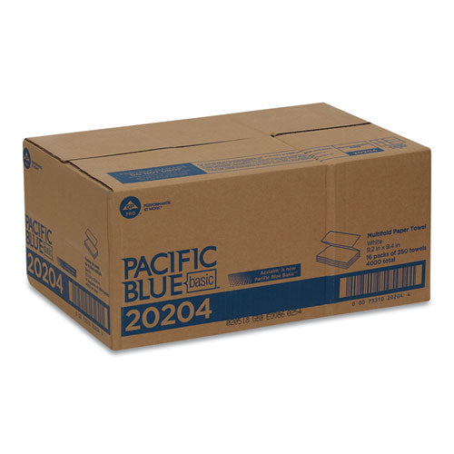 Pacific Blue Basic Folded Paper Towel, 1-ply, 9.2 X 9.4, White, 250/pack, 16 Packs/carton