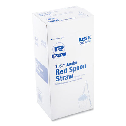 Jumbo Spoon Straw, 10.25", Plastic, Red, 300/pack, 18 Packs/carton