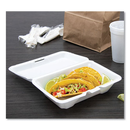 Foam Hinged Lid Containers, 1-compartment, 6.4 X 9.3 X 2.9, White, 100/pack, 2 Packs/carton