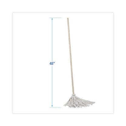 Handle/deck Mops, #12 White Cotton Head, 48" Natural Wood Handle, 6/pack