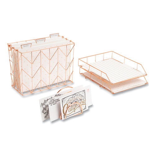 Letter-size Desktop Fashion Filing Set, Rose Gold, (1) Rack, (3) Hanging Folders, (3) File Folders, (2) Trays,(1) Mail Sorter