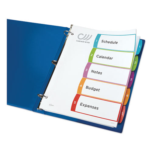 Customizable Toc Ready Index Multicolor Tab Dividers, 5-tab, 1 To 5, 11 X 8.5, White, Contemporary Color Tabs, 1 Set