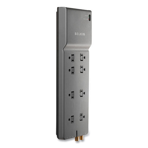 Home/office Surge Protector, 8 Ac Outlets, 12 Ft Cord, 3,390 J, Dark Gray