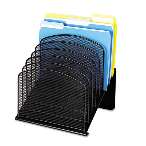 Onyx Mesh Desk Organizer With Tiered Sections, 8 Sections, Letter To Legal Size Files, 11.75" X 10.75" X 14", Black