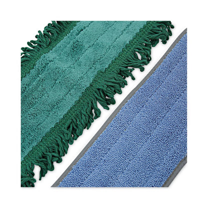 Microfiber Cleaning Kit, 18" Wide Blue/green Microfiber Head, 35" To 60" Gray Aluminum Handle