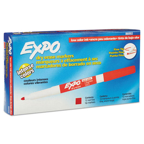 Low-odor Dry-erase Marker, Fine Bullet Tip, Red, Dozen