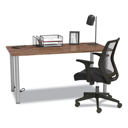 Essentials Writing Table-desk With Integrated Power Management, 59.7" X 29.3" X 28.8", Espresso/aluminum