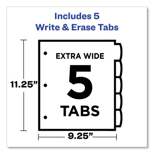 Write And Erase Big Tab Durable Plastic Dividers, Expandable Pocket, 3-hole Punched, 5-tab, 11 X 8.5, Assorted, 1 Set