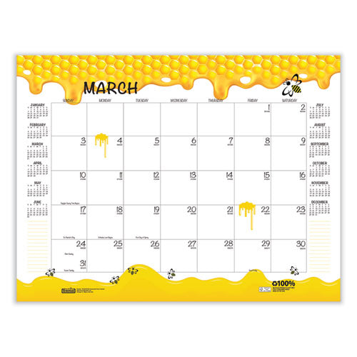 Recycled Honeycomb Desk Pad Calendar, 22 X 17, White/multicolor Sheets, Brown Corners, 12-month (jan To Dec): 2024