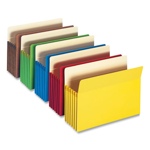 Colored File Pockets, 5.25" Expansion, Letter Size, Assorted Colors, 5/box