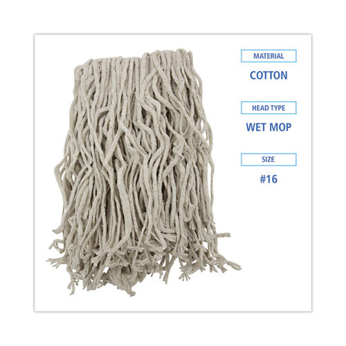 Mop Head, Cotton, Cut-end, White, 4-ply, #16 Band, 12/carton