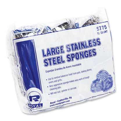 Stainless Steel Sponge, Polybagged, 1.75 Oz, Gray, 12/pack, 6 Packs/carton