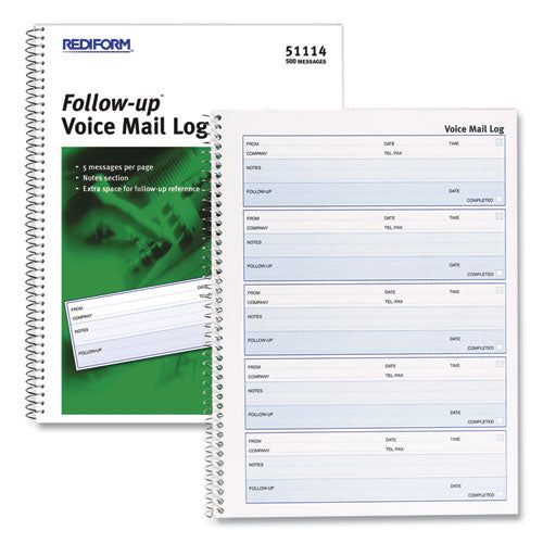 Follow-up Wirebound Voice Mail Log Book, One-part (no Copies), 7.5 X 2, 5 Forms/sheet, 500 Forms Total