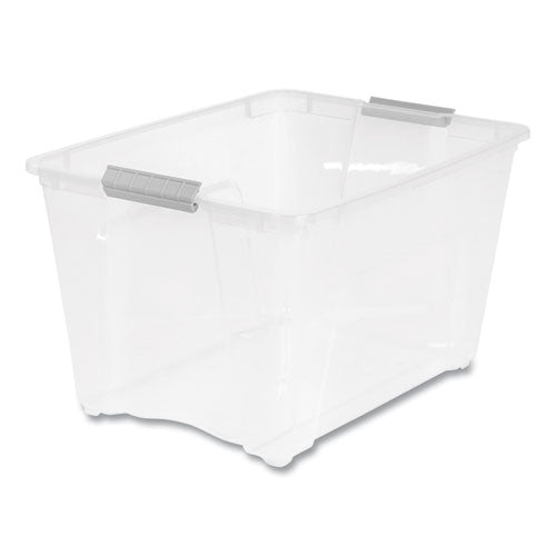 Stack And Pull Latching Flat Lid Storage Box, 13.5 Gal, 22" X 16.5" X 13.03", Clear