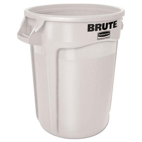 Vented Round Brute Container, 32 Gal, Plastic, White
