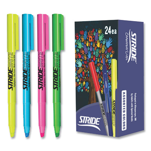 Stridebrite Stick Highlighters, Assorted Ink Colors, Chisel Tip, Assorted Barrel Colors, 24/pack