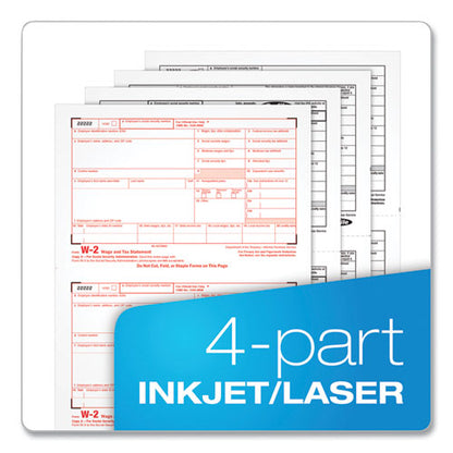 W-2 Tax Forms For Inkjet/laser Printers, Fiscal Year: 2023, Four-part Carbonless, 8.5 X 5.5, 2 Forms/sheet, 50 Forms Total