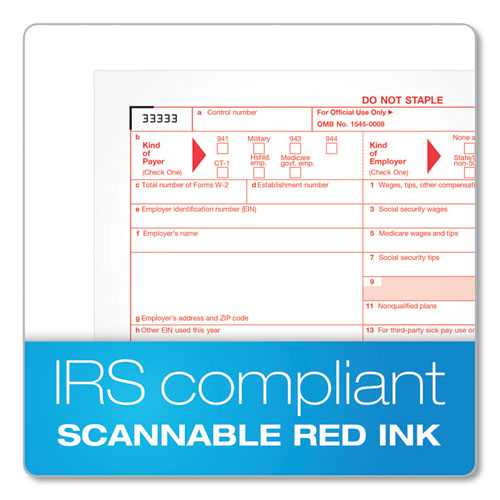 W-2 Tax Forms For Inkjet/laser Printers, Fiscal Year: 2023, Four-part Carbonless, 8.5 X 5.5, 2 Forms/sheet, 50 Forms Total