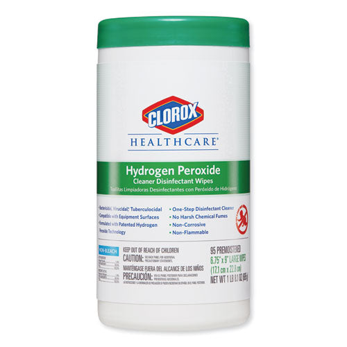 Hydrogen Peroxide Cleaner Disinfectant Wipes, 9 X 6.75, Unscented, White, 95/canister, 6 Canisters/carton