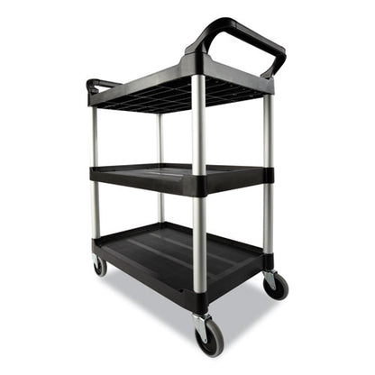 Xtra Utility Cart With Open Sides, Plastic, 3 Shelves, 300 Lb Capacity, 40.63" X 20" X 37.81", Black