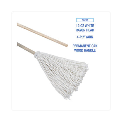 Handle/deck Mops, #12 White Rayon Head, 48" Natural Wood Handle, 6/pack