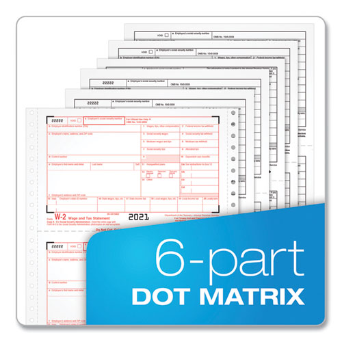 W-2 Tax Forms For Dot Matrix Printers, Fiscal Year: 2023, Six-part Carbonless, 5.5 X 8.5, 2 Forms/sheet, 24 Forms Total