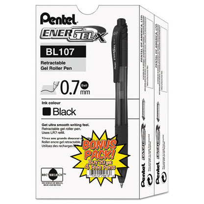 Energel-x Gel Pen, Retractable, Medium 0.7 Mm, Black Ink, Smoke/black Barrel, 24/pack