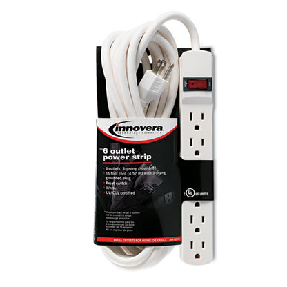 Power Strip, 6 Outlets, 15 Ft Cord, Ivory