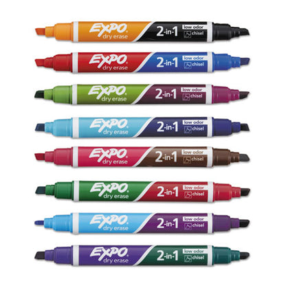 2-in-1 Dry Erase Markers, Fine/broad Chisel Tips, Assorted Colors, 8/pack