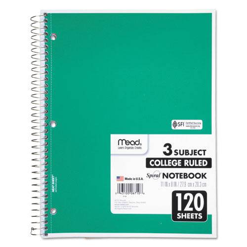 Spiral Notebook, 3-subject, Medium/college Rule, Randomly Assorted Cover Color, (120) 11 X 8 Sheets