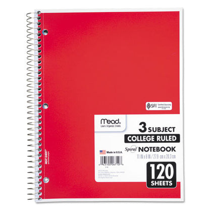 Spiral Notebook, 3-subject, Medium/college Rule, Randomly Assorted Cover Color, (120) 11 X 8 Sheets