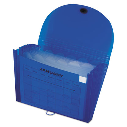 Expanding Files, 1.63" Expansion, 13 Sections, Cord/hook Closure, 1/6-cut Tabs, Letter Size, Blue