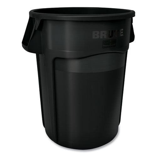 Vented Round Brute Container, 44 Gal, Plastic, Black