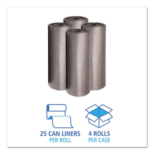 Low-density Waste Can Liners, 60 Gal, 0.95 Mil, 38" X 58", Gray, 25 Bags/roll, 4 Rolls/carton