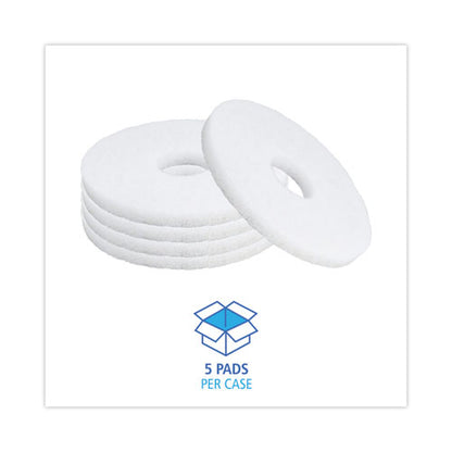 Polishing Floor Pads, 12" Diameter, White, 5/carton