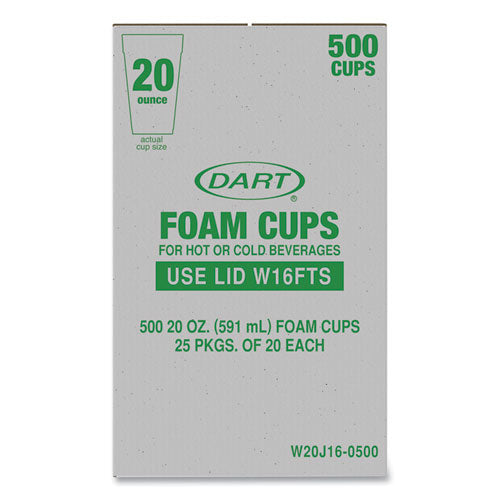 Foam Drink Cups, 20 Oz, White, 25/bag, 20 Bags/carton
