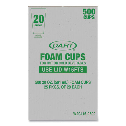 Foam Drink Cups, 20 Oz, White, 25/bag, 20 Bags/carton