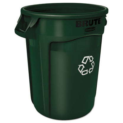 Vented Round Brute Container, 32 Gal, Plastic, Dark Green