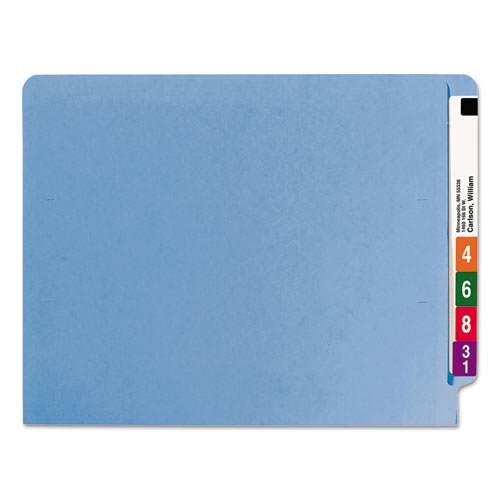 Heavyweight Colored End Tab Fastener Folders, 0.75" Expansion, 2 Fasteners, Letter Size, Blue Exterior, 50/box