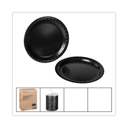Placesetter Deluxe Laminated Foam Dinnerware, Plate, 10.25" Dia, Black, 540/carton