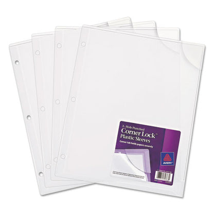 Three-hole Punched Corner Lock Plastic Sleeves, 9.5 X 11.75, Clear, 4/pack