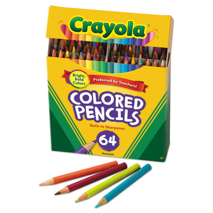 Short Colored Pencils Hinged Top Box With Built-in Pencil Sharpener, 3.3 Mm, 2b, Assorted Lead And Barrel Colors, 64/pack