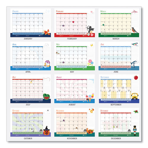 Recycled Desk Pad Calendar, Illustrated Seasons Artwork, 22 X 17, Black Binding/corners,12-month (jan To Dec): 2024